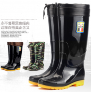 新款加絨男士冬季塑膠迷彩高筒雨靴防水雨鞋日常水鞋釣魚工作鞋男