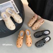 合利鯊夏季包頭鏤空拖鞋外穿厚底女士休閑家居洞洞鞋時尚半包拖鞋