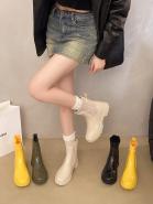 合利鯊新款松緊帶雨鞋時尚款外穿女士雨靴厚底純色簡約休閑套鞋
